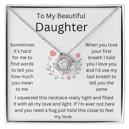 To My Beautiful Daughter Hearts - Love knot Necklace