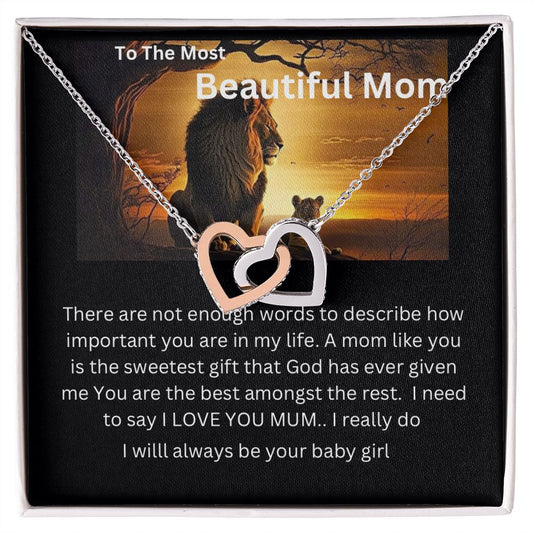 To My Beautiful Mom - Lion Collection Interlocking heart necklace